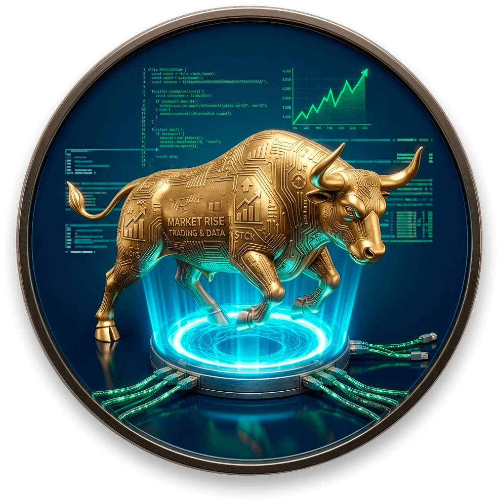 Toro dorado representando mercado alcista con gráficos financieros en subida y análisis del crecimiento económico