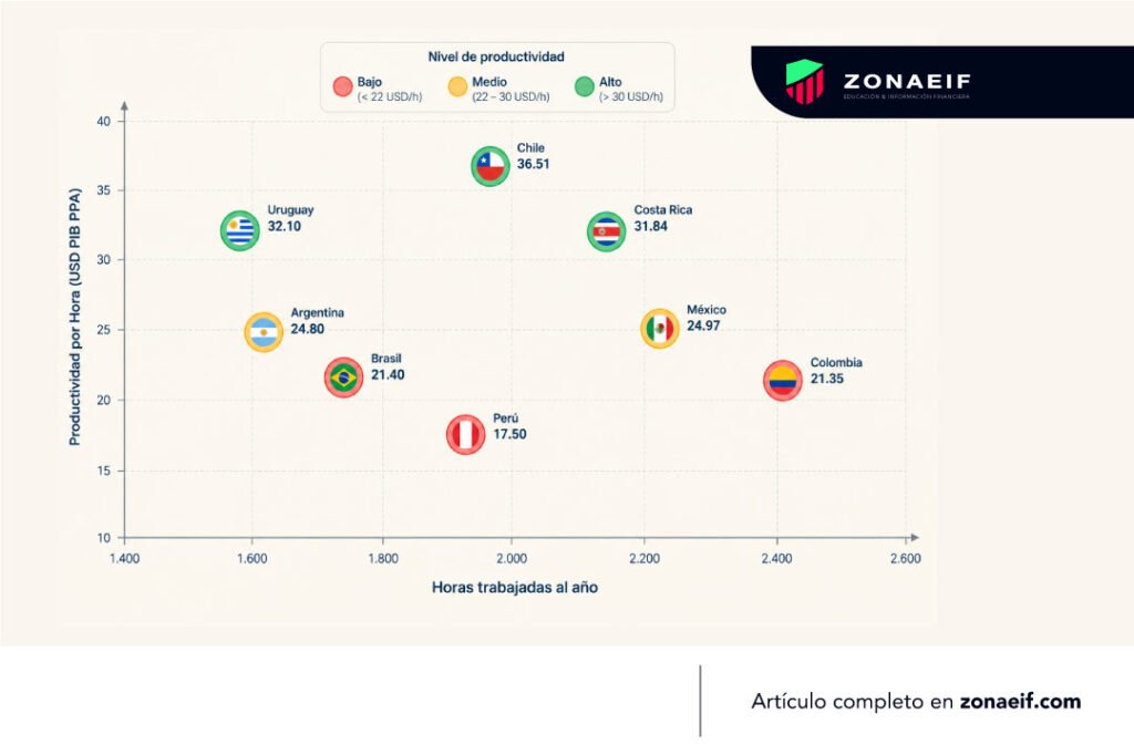 Productividad laboral en América Latina por hora trabajada