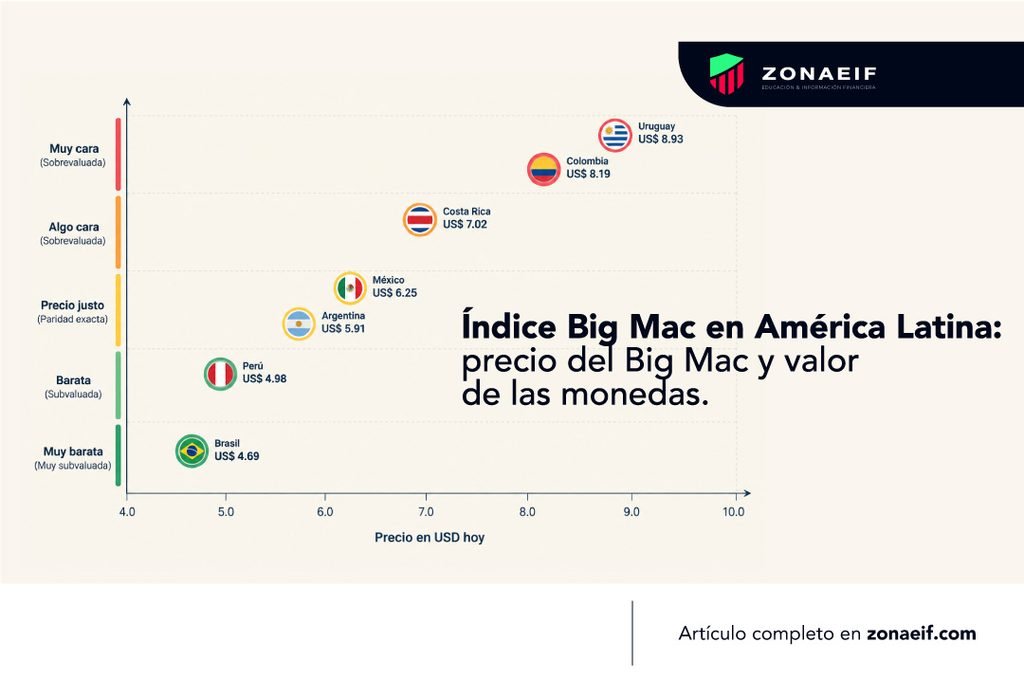 Índice Big Mac en América Latina y valoración de las monedas frente al dólar